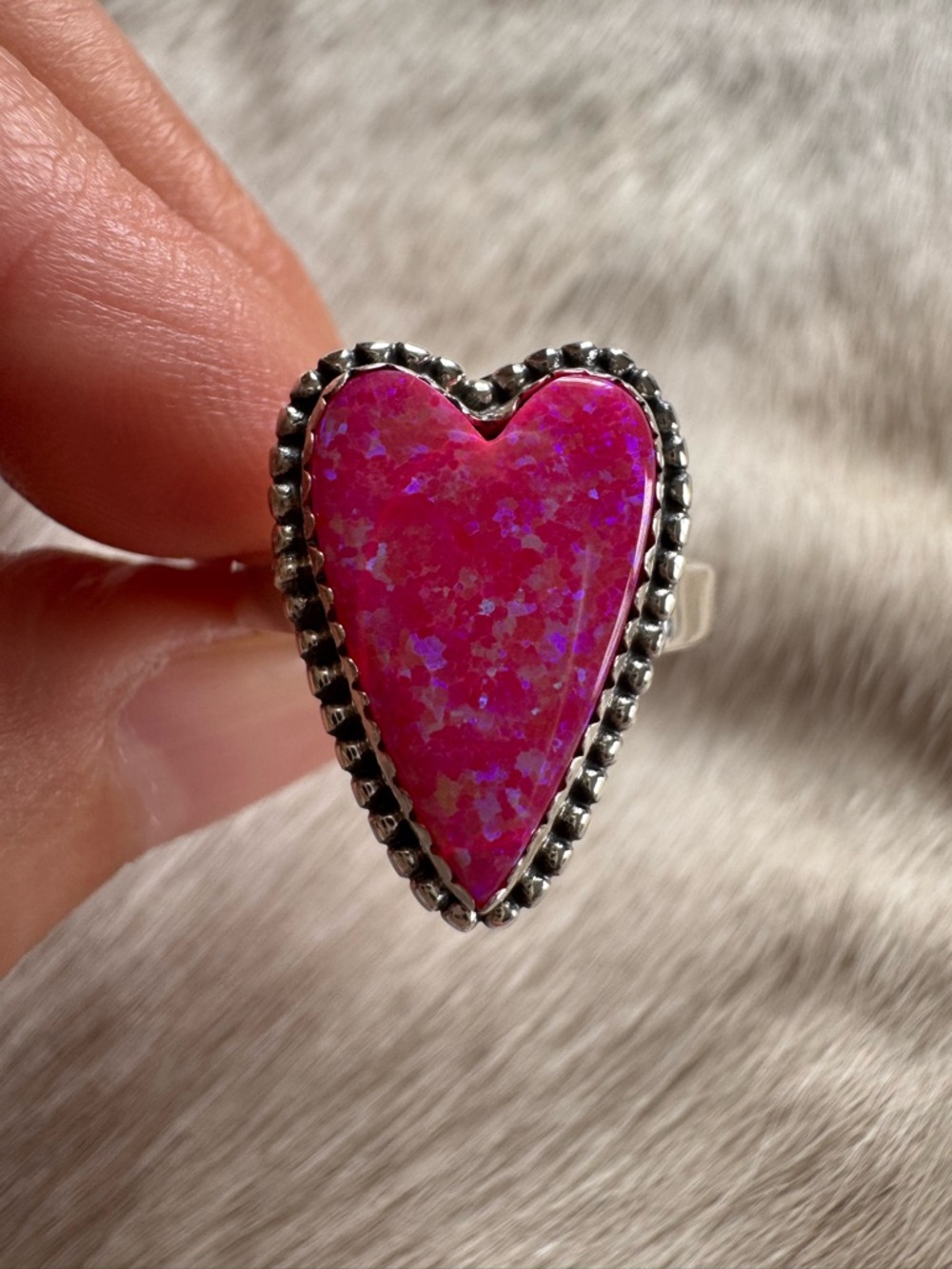 Pink Opal Heart Ring